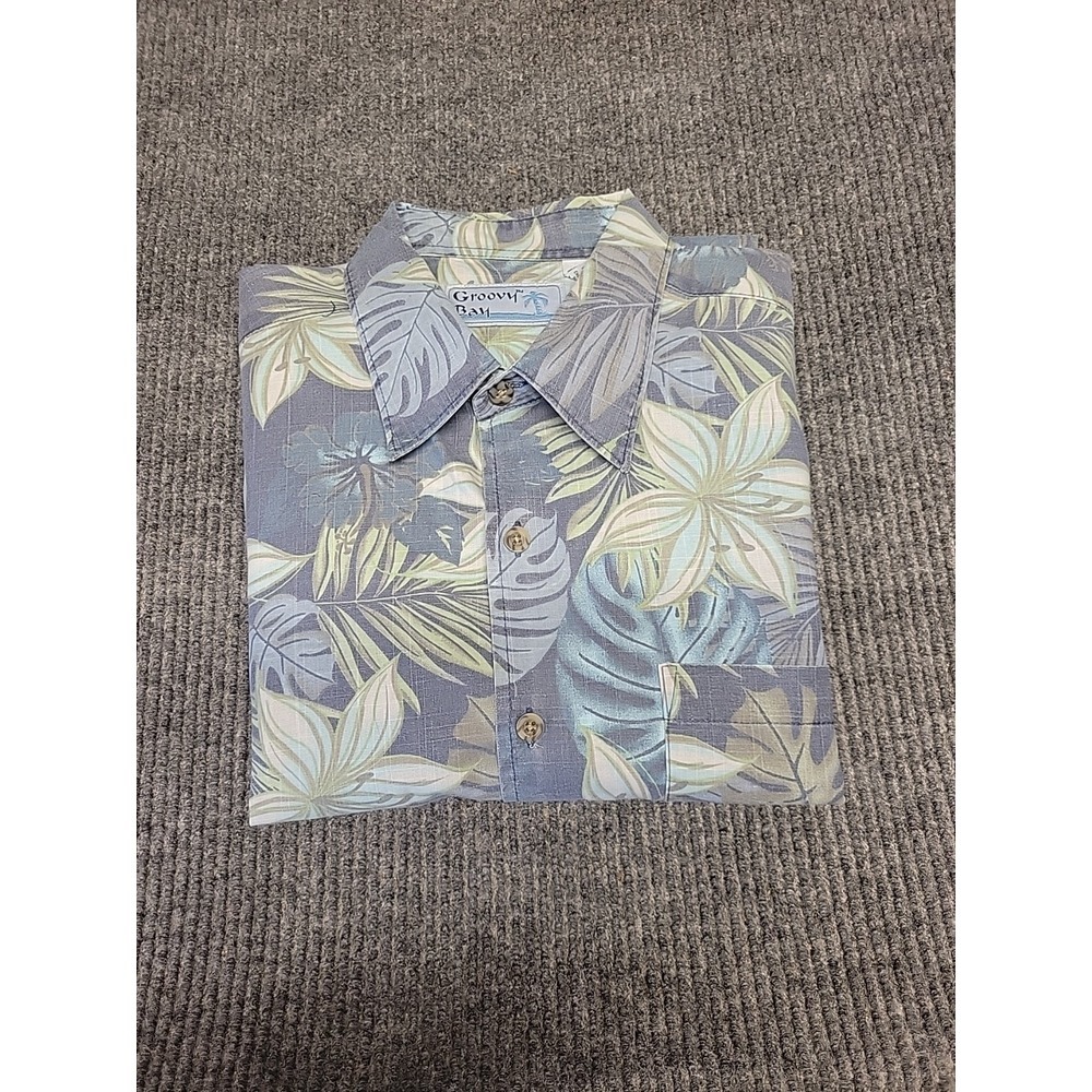 Mens Large Hawaiian Tropical‎ Short Sleeve Button Down Shirt